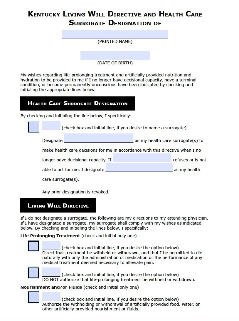 Free Living Will Form Kentucky Living Will Forms Free Printable