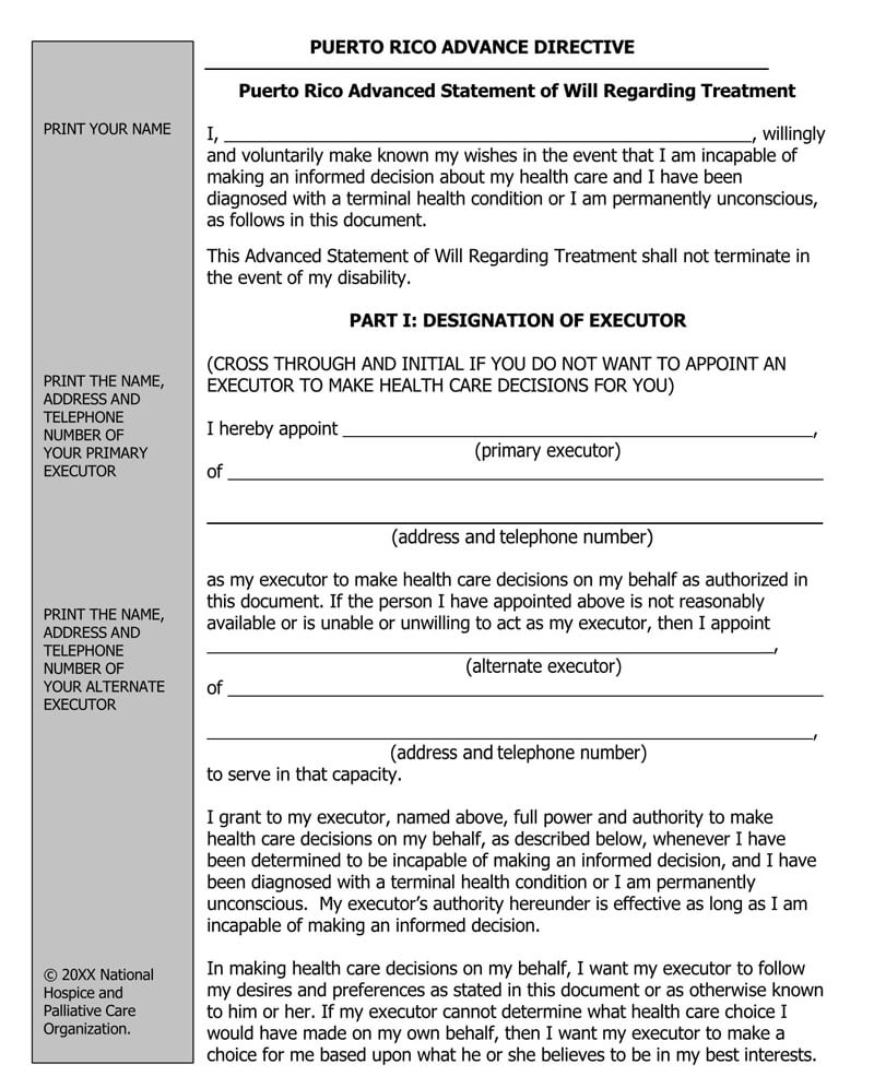 Free Living Will Forms Templates Advance Directive 