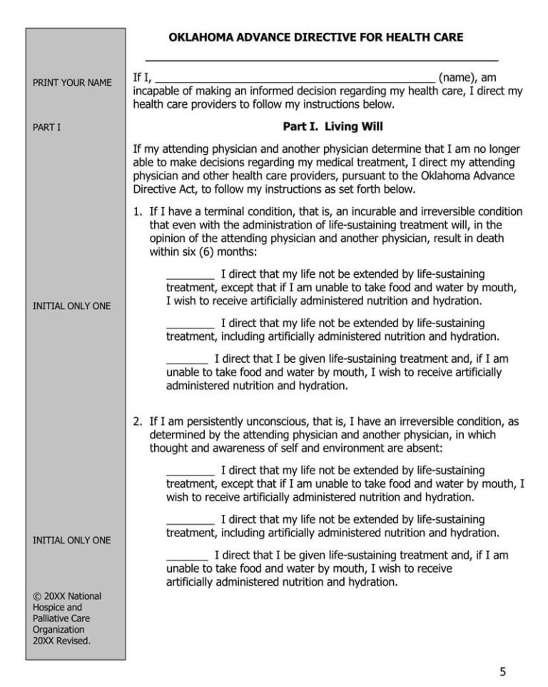Free Living Will Forms Templates Advance Directive – Living Will Forms ...
