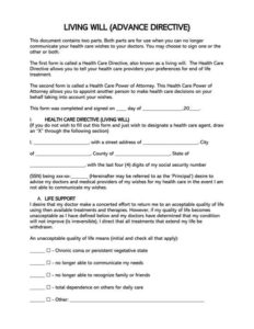Free Living Will Forms Templates Advance Directive