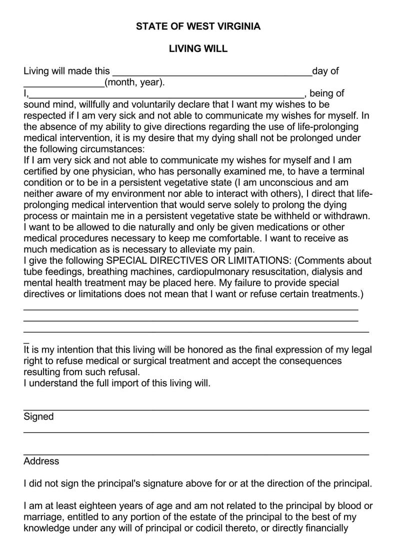 Living Will Form Virginia Living Will Forms Free Printable 0681