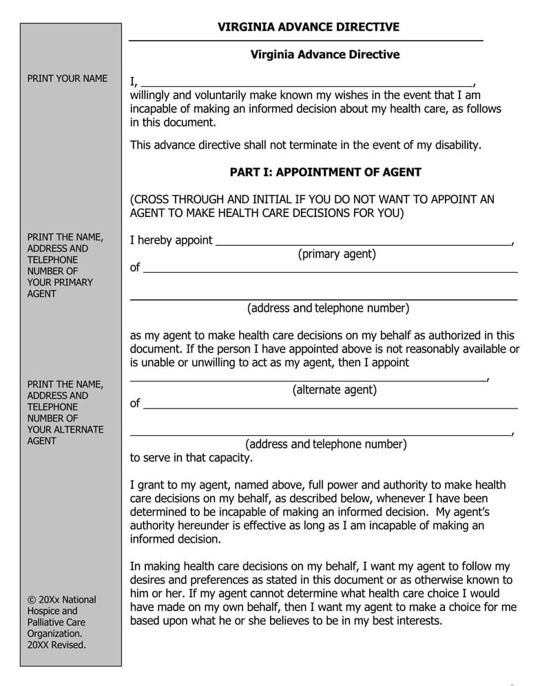 Free Living Will Forms Templates Advance Directive 