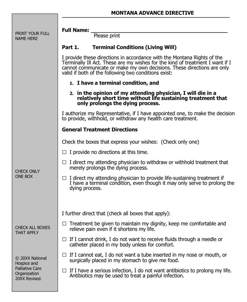 Free Living Will Forms Templates Advance Directive 