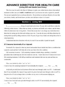 Free Living Will Forms Templates Advance Directive