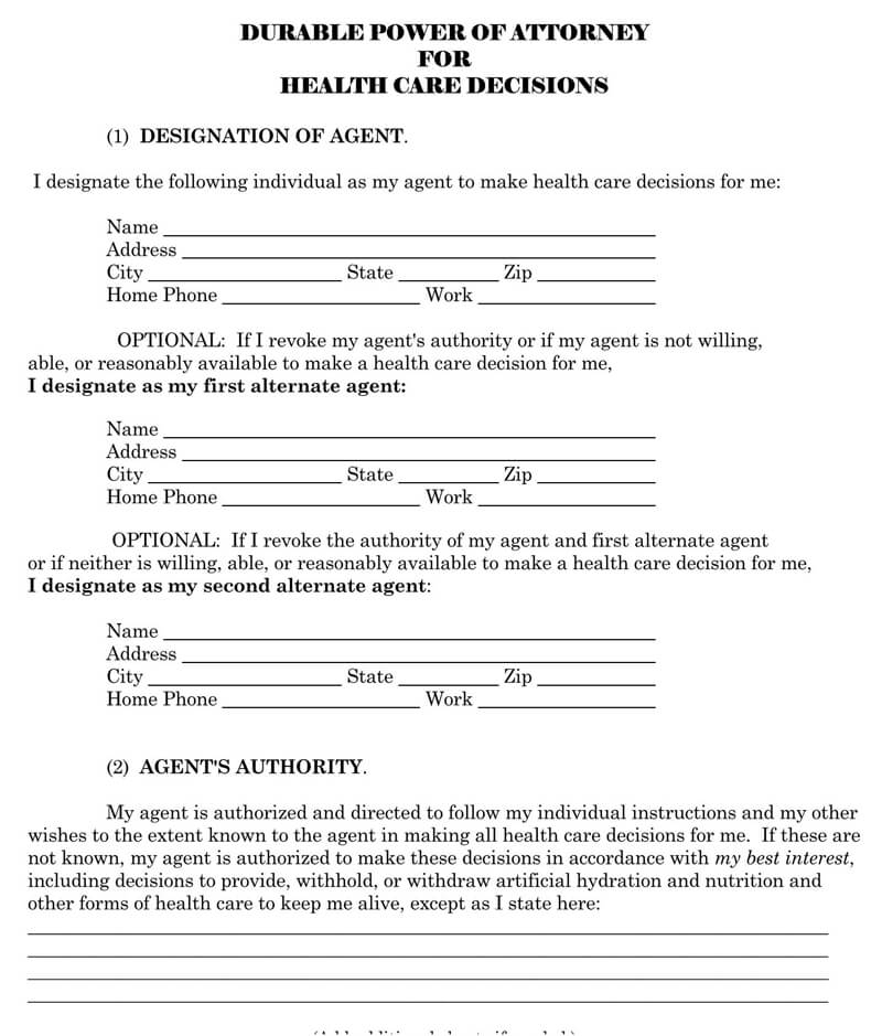 Free Living Will Forms Templates Advance Directive 