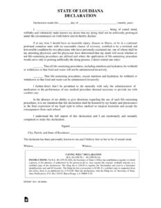 Free Louisiana Living Will Declaration Form PDF Word
