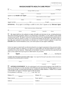 Free Massachusetts Health Care Proxy Medical POA Form