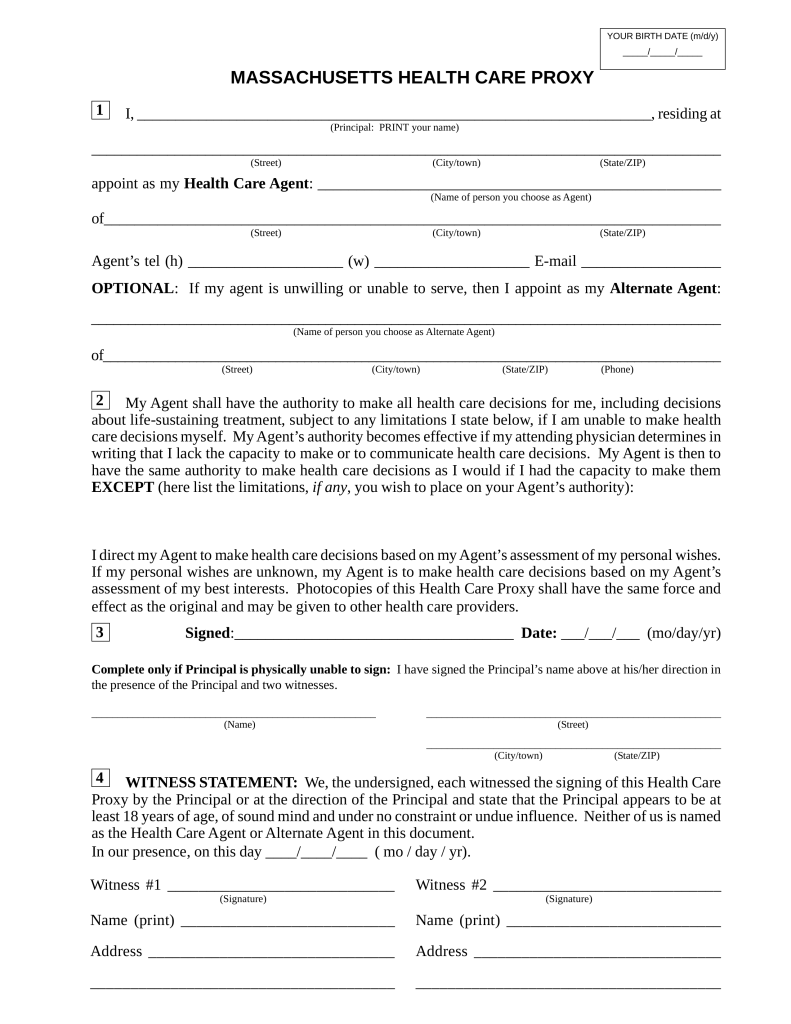 Free Massachusetts Health Care Proxy Medical POA Form 