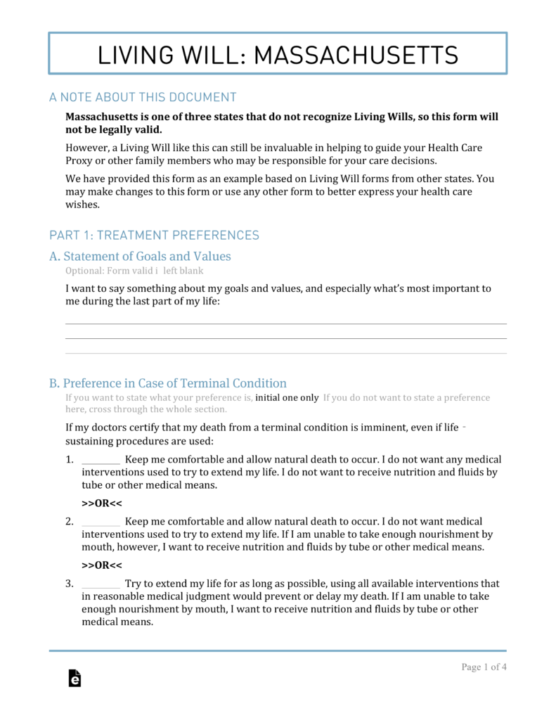 Free Massachusetts Living Will Form PDF EForms Free 