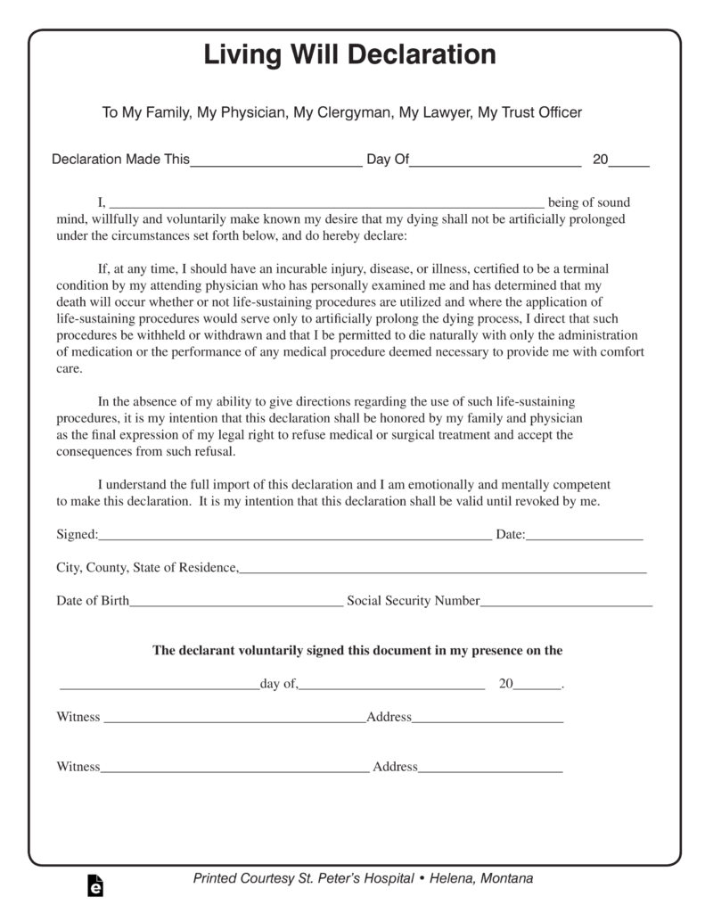 Free Printable Living Will Forms Indiana Printable Forms Free Online 9599