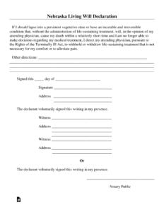 Free Nebraska Living Will Declaration Form PDF Word