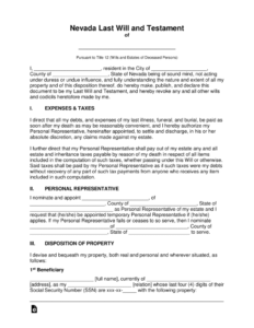 Free Nevada Last Will And Testament Template PDF Word