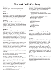 Free New York Health Care Proxy Medical POA Form Word