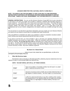Free North Carolina Living Will Advance Directive PDF