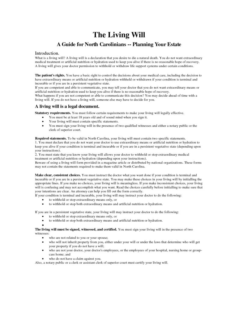 Free Printable Living Will Forms Washington State Free – Living Will ...