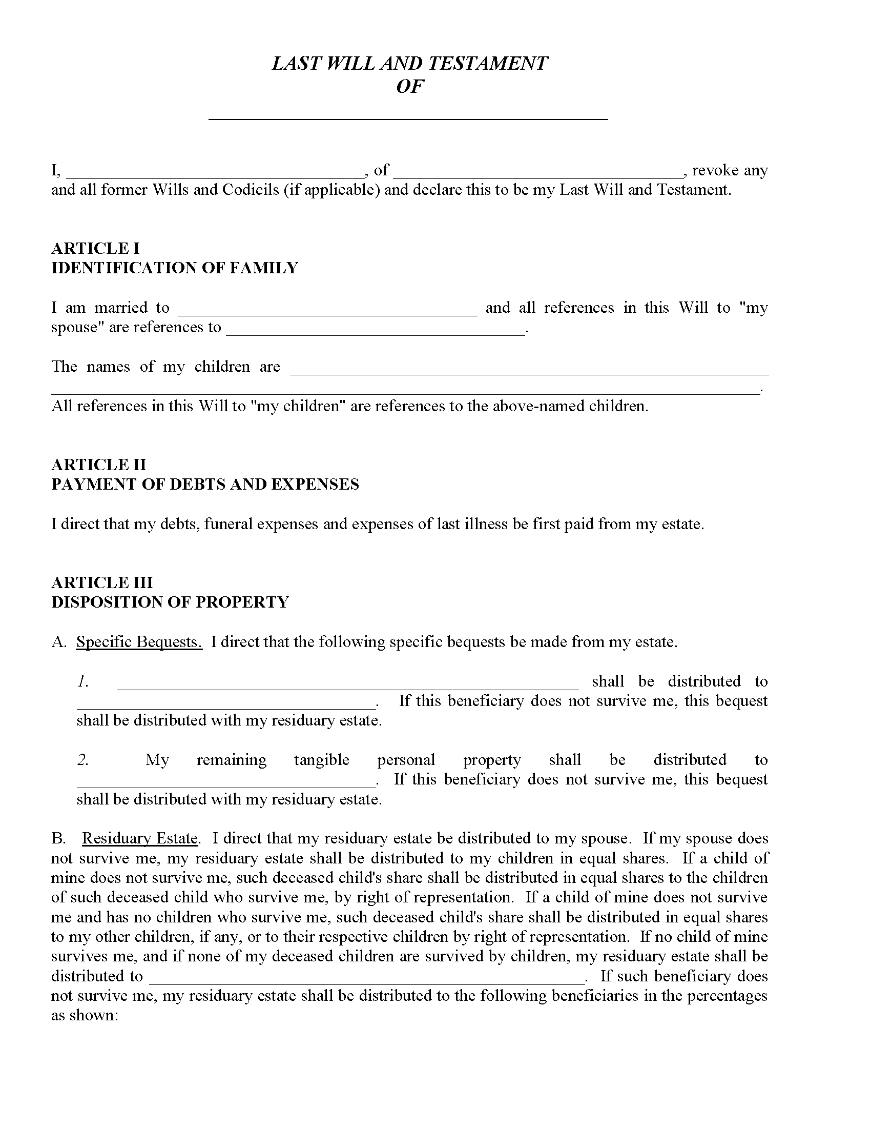 Free Printable Wills Just Fill In The Blanks Blank Wills Living Will   Free Printable Wills Just Fill In The Blanks Blank Wills 2 