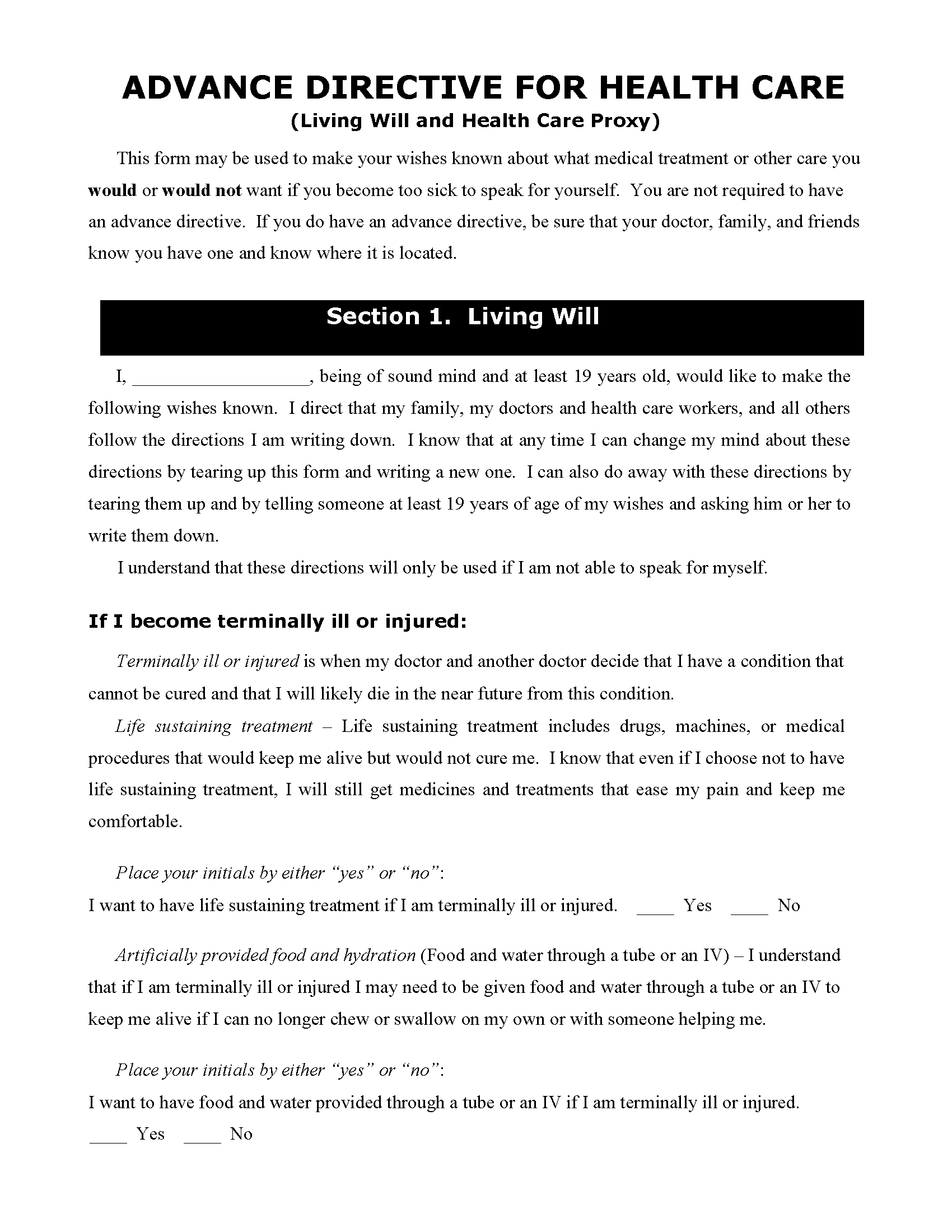 Living Will Form Living Will Forms Free Printable