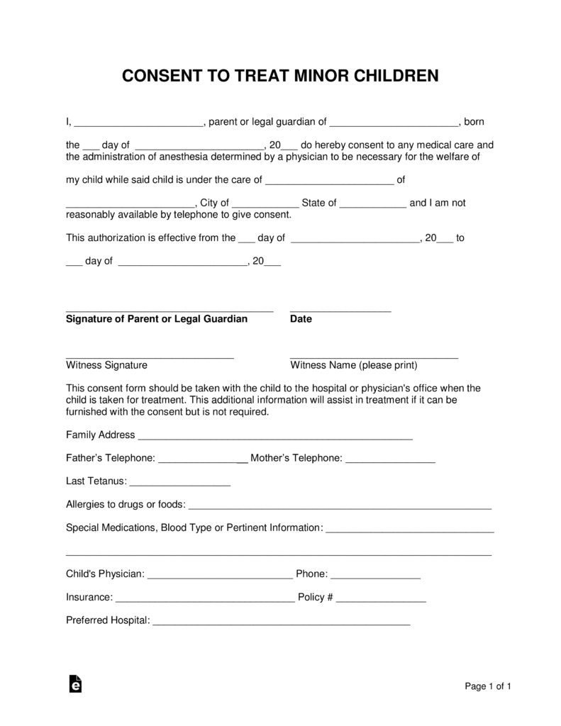 Grandparents Medical Consent Form Minor Child 