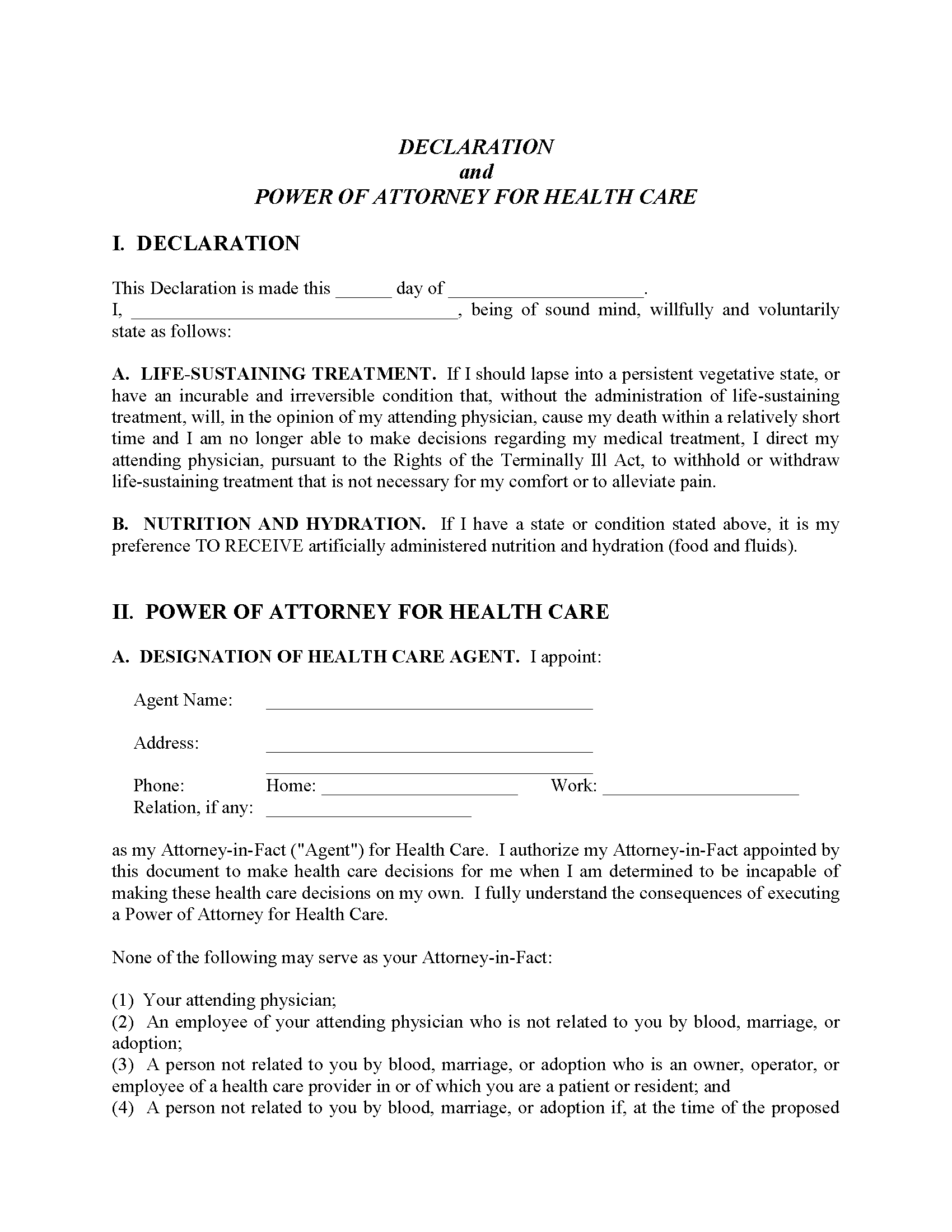 Hawaii Living Will Form Free Printable Legal Forms