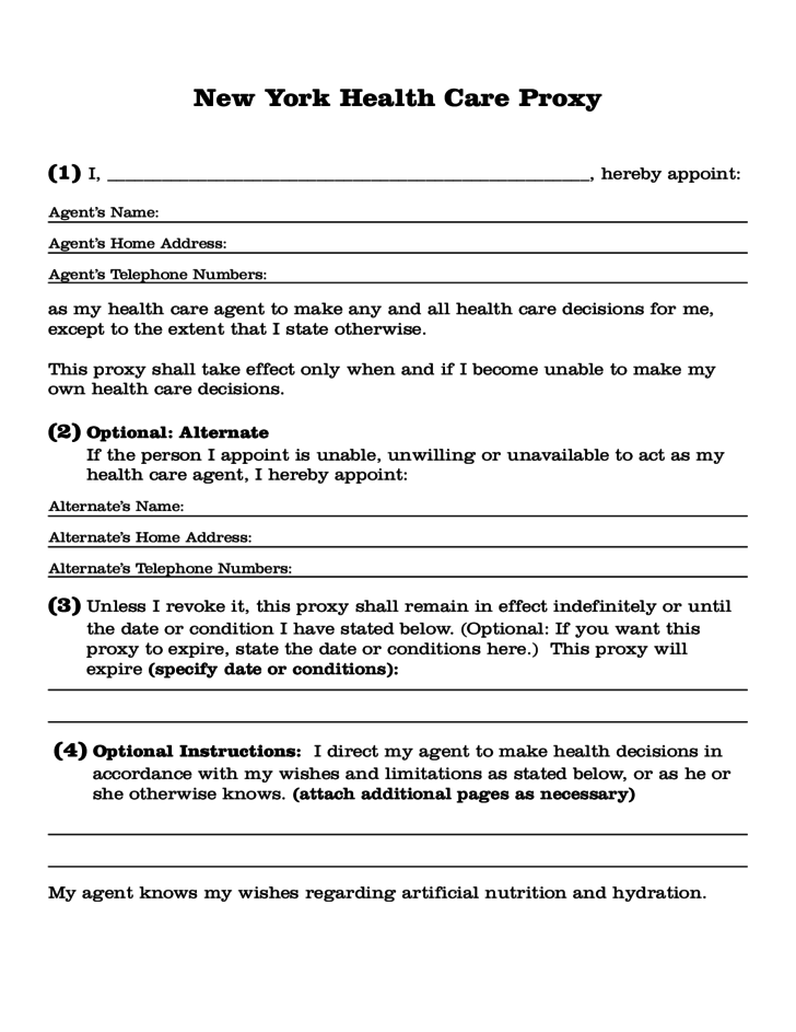 Health Care Proxy Form New York City Free Download