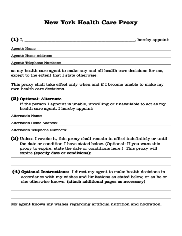 Free Printable Health Care Proxy Form Printable Forms Free Online