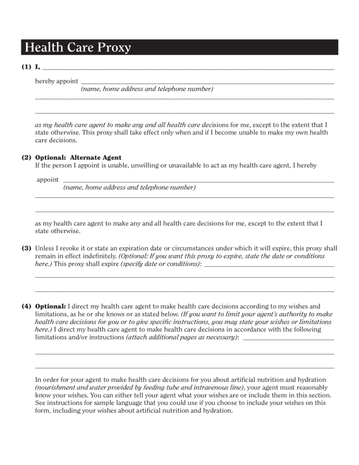 Health Care Proxy Form New York Free Download