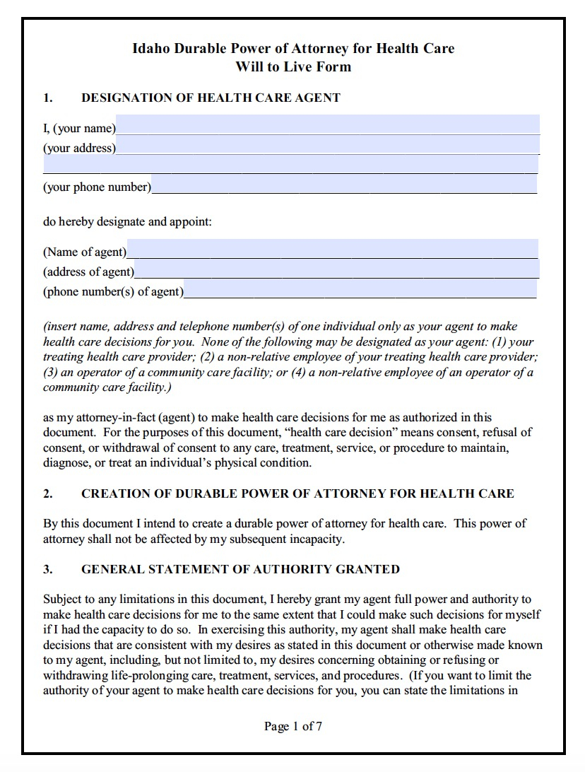 Living Will And Durable Power Of Attorney Forms Living Will Forms Free Printable 4378