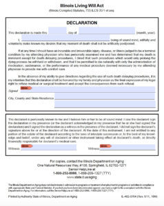 Illinois Living Will Form Advance Directive Living