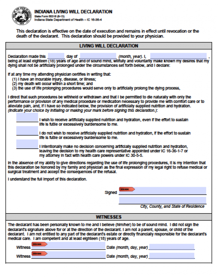 Indiana Living Will Form Will Forms Will Forms