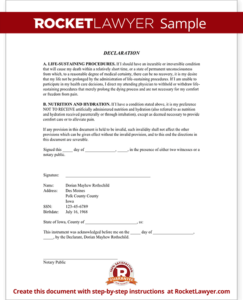 Iowa Living Will Form Template with Sample