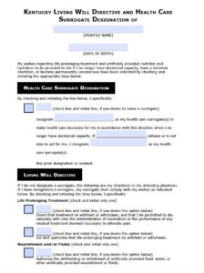 Kentucky Living Will Form Advance Directive Living