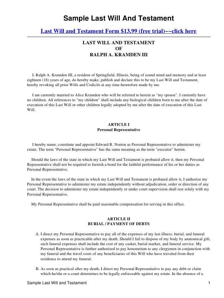 Last Will And Testament Template Form Massachusetts Last 