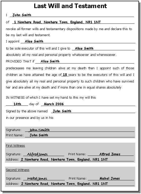 Last Will And Testament Templates Free Printable 