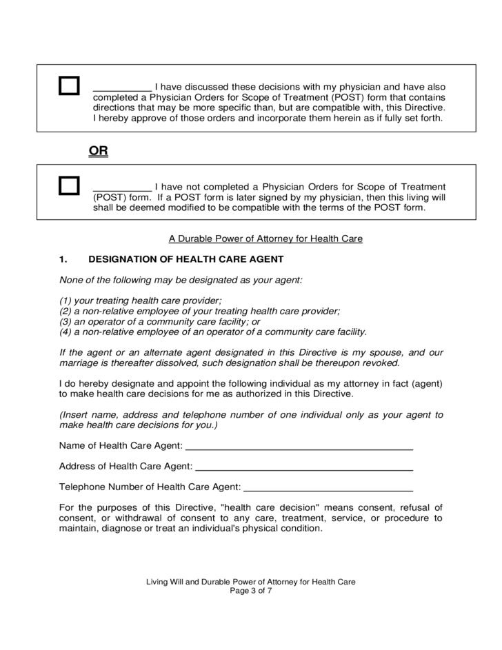 Living Will And Power Of Attorney Forms Living Will Forms Free Printable 0598