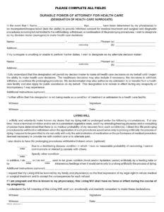 Living Will And Durable Power Of Attorney For Health Care