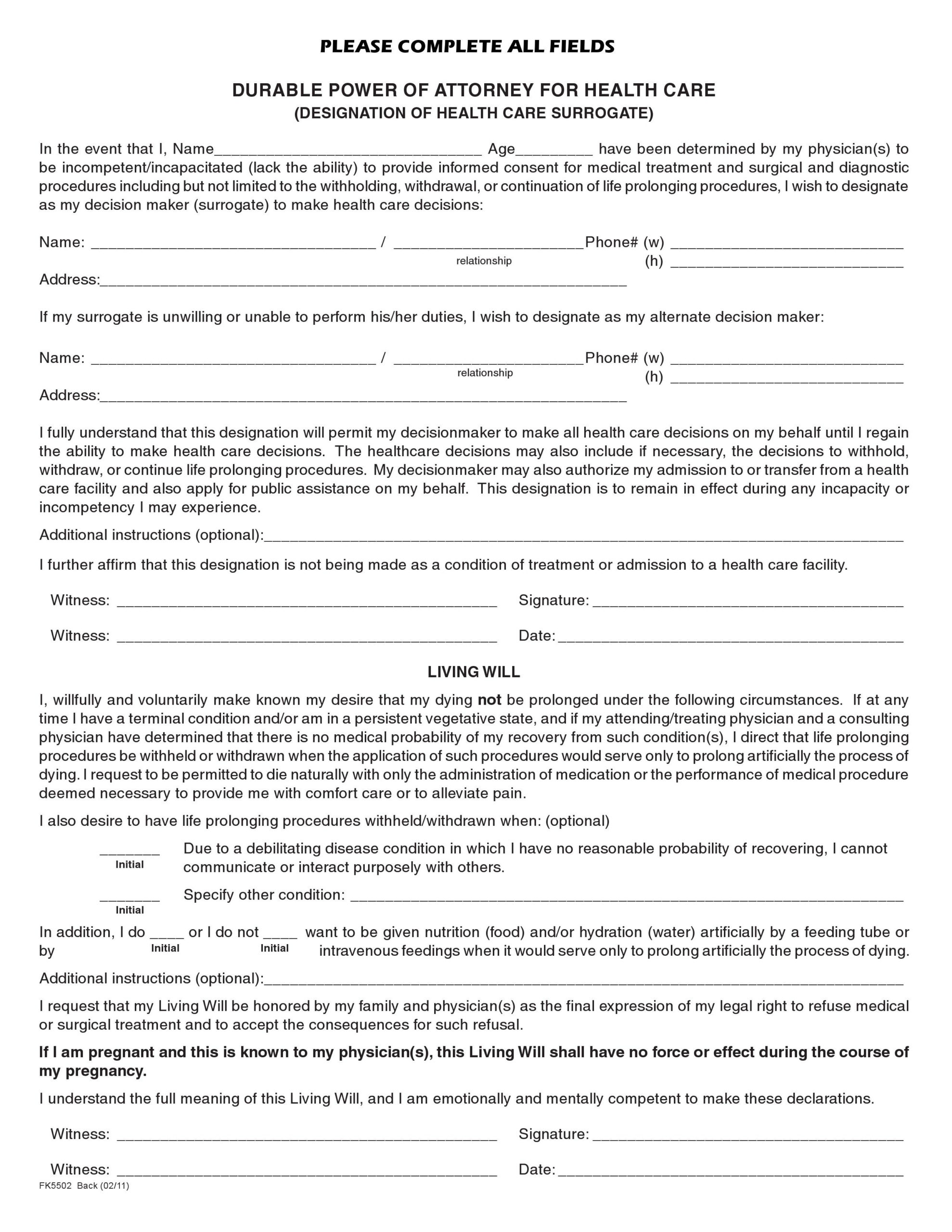 Living Will Power Of Attorney Forms Living Will Forms Free Printable   Living Will And Durable Power Of Attorney For Health Care 6 Scaled 