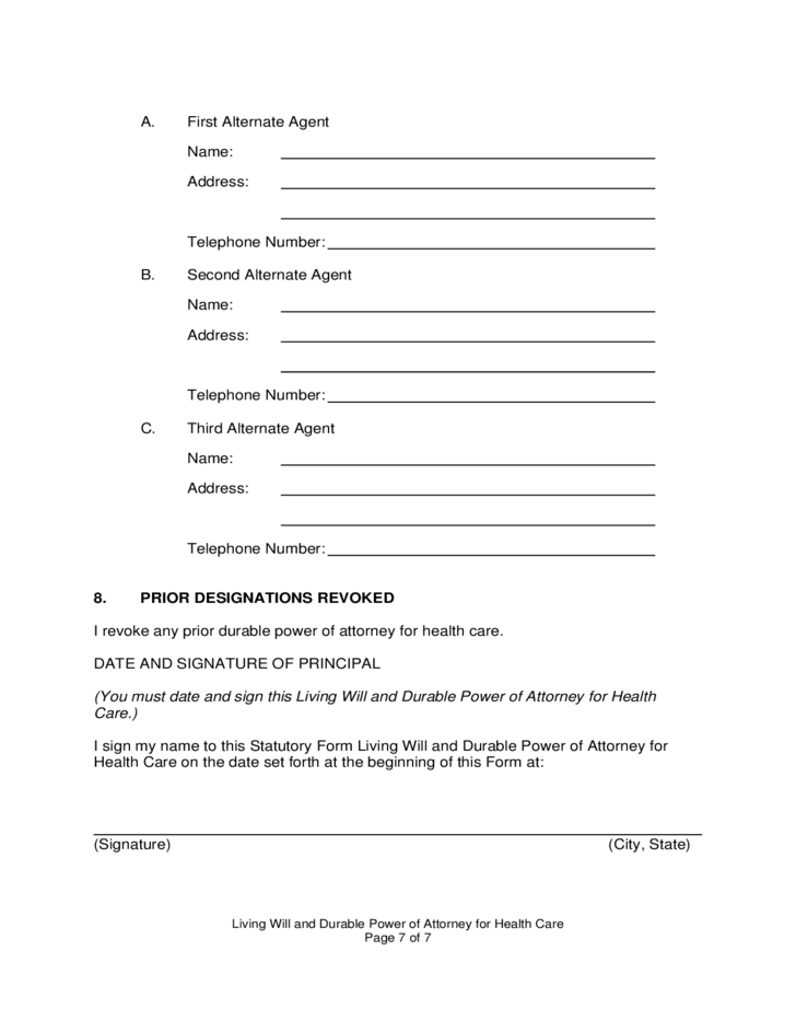 Living Will And Durable Power Of Attorney Forms Living Will Forms Free Printable 7239