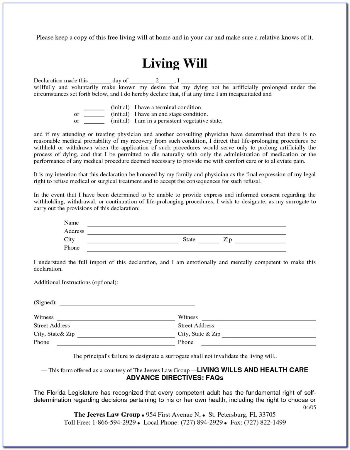 Free Printable Living Will Form Ohio