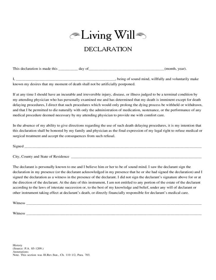 Living Will Declaration Free Download