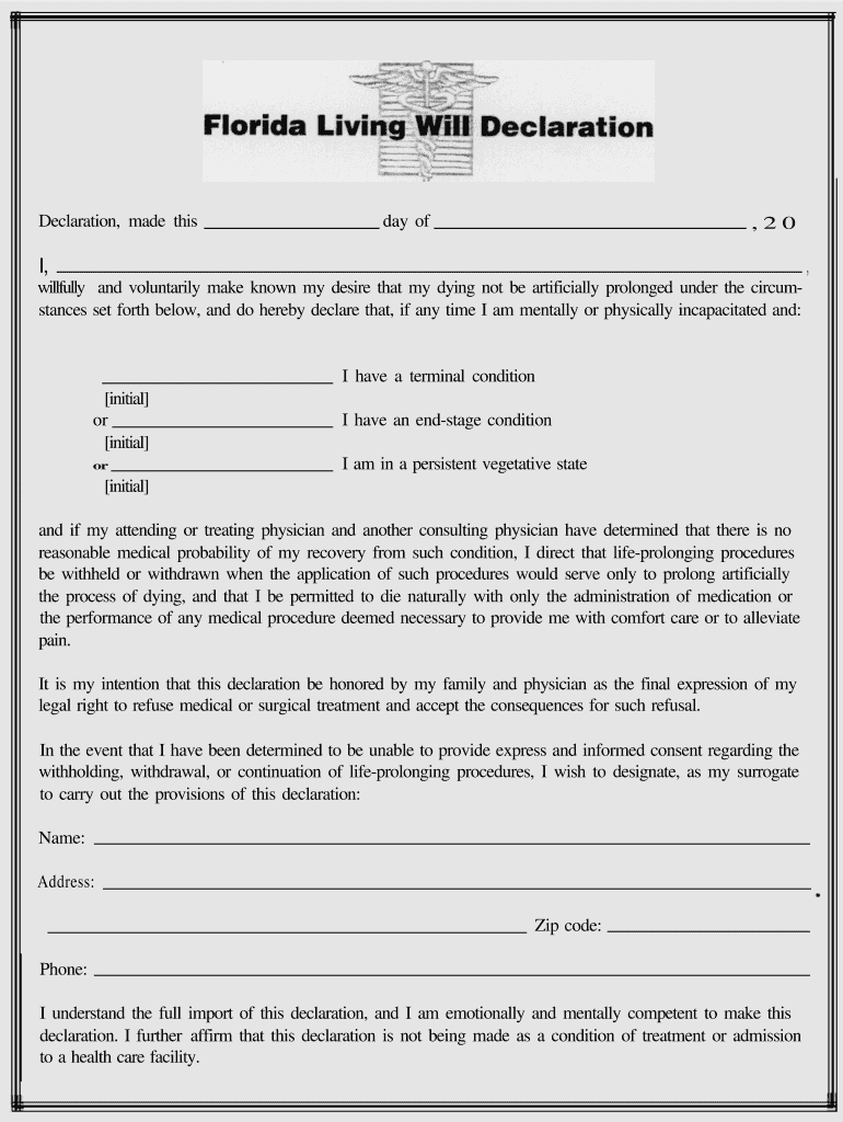 Living Will Florida Fill Out And Sign Printable PDF 