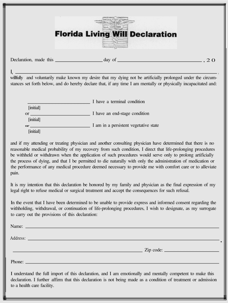 Living Will Florida Fill Out And Sign Printable PDF Living Will Forms