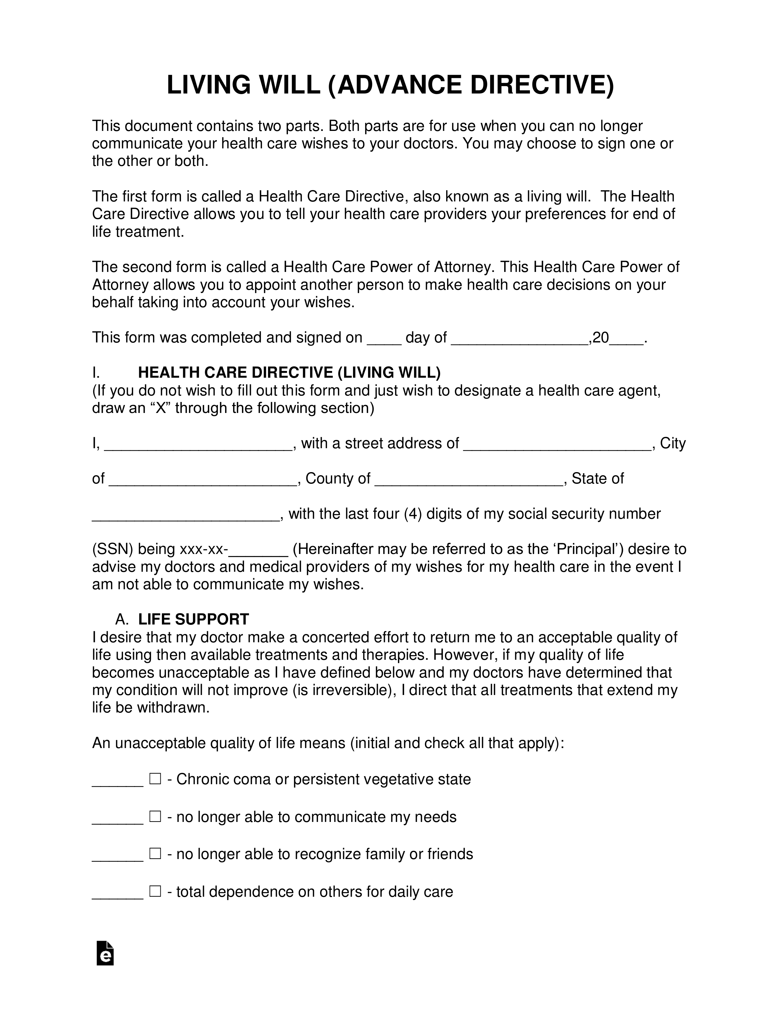 Living Will Dnr Forms Living Will Forms Free Printable