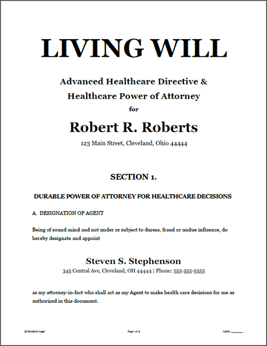 Living Will Healthcare Legal Forms Software Standard Legal