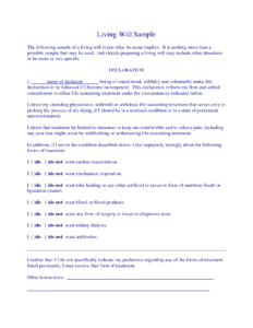 Living Will Sample Free Printable Documents