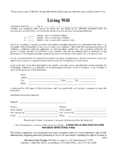 Living Will Sample Free Printable Documents