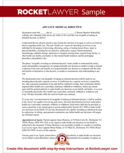 Living Will Virginia VA Advance Directive Form with Sample