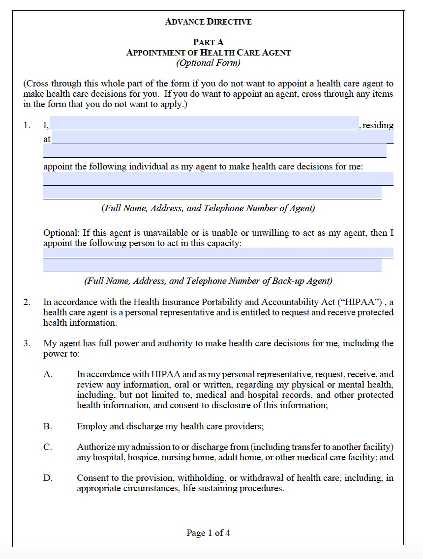 Maryland Living Will Form Advance Directive Living 