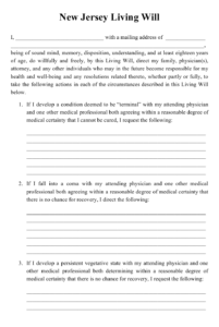 New Jersey Living Will Download Printable PDF Templateroller