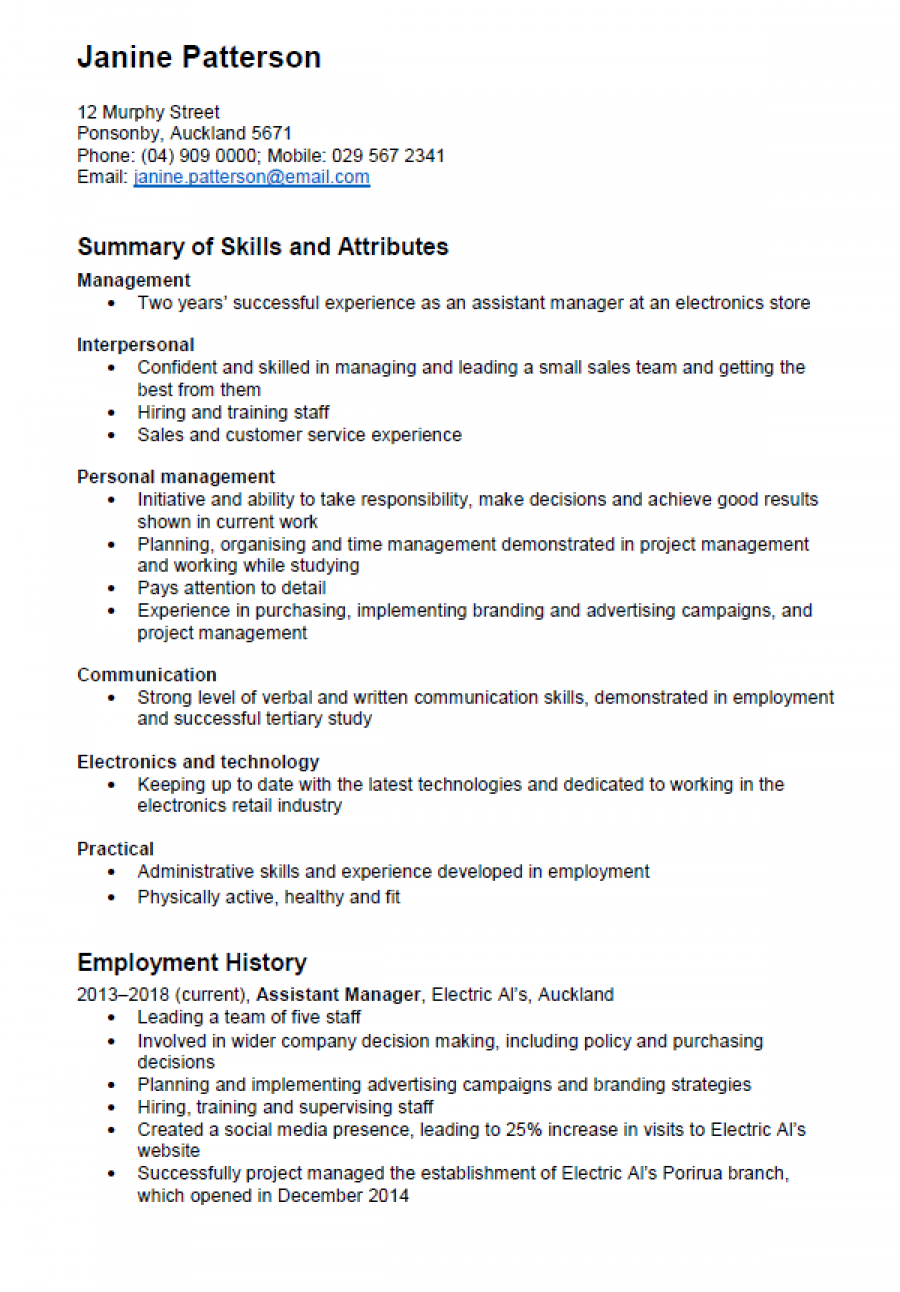 new zealand standard resume format