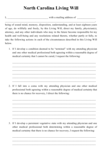 North Carolina Living Will Download Printable PDF Living Will Forms